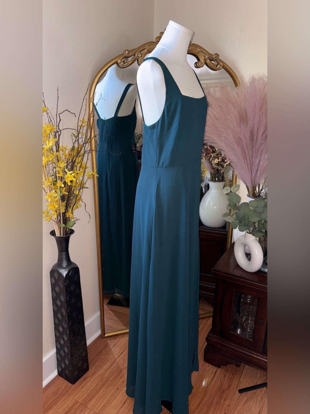 Lulus Sleeveless Teal Square-Neck Maxi Dress NWT Large - Picture 4 of 11